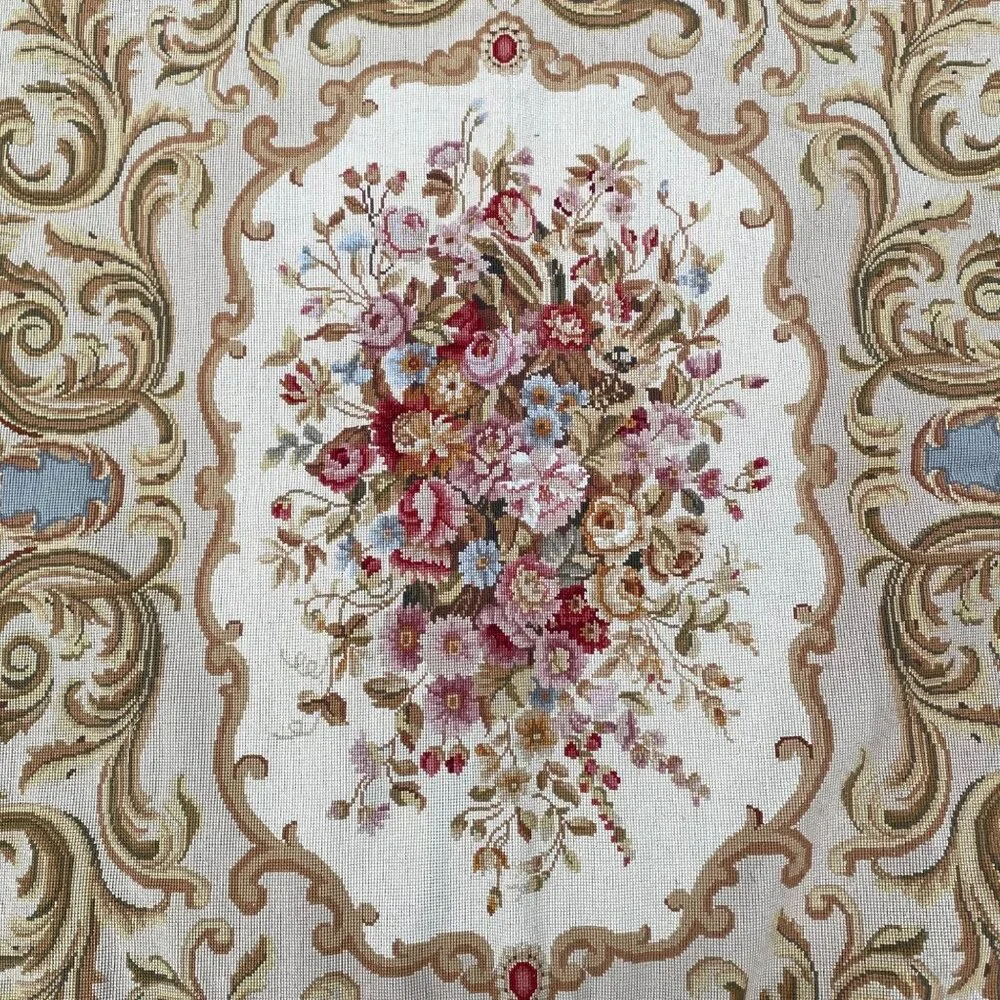 Vtg Aubusson-Style Needlepoint Floral Tapestry Rug Baroque No Backing Pink Brown